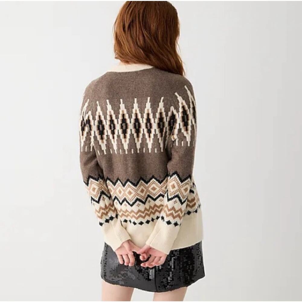 J.Crew Fair Isle Cardigan Merino Wool Blend Womens Size M - Picture 3 of 13